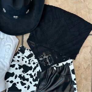 NEW! Bandana style Black Strapless Lace Top with smocking back